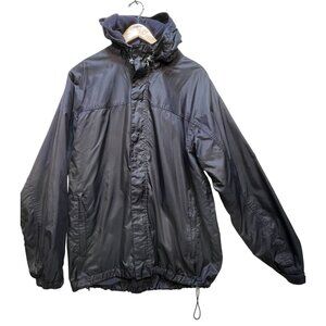 Lands' End Mens Windbreaker Jacket Large Black Hooded Full Zip Fleece Lined